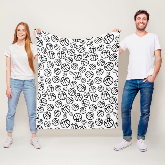 Basketball Balls Sports Black White Pattern Fleece Blanket (In Situ)