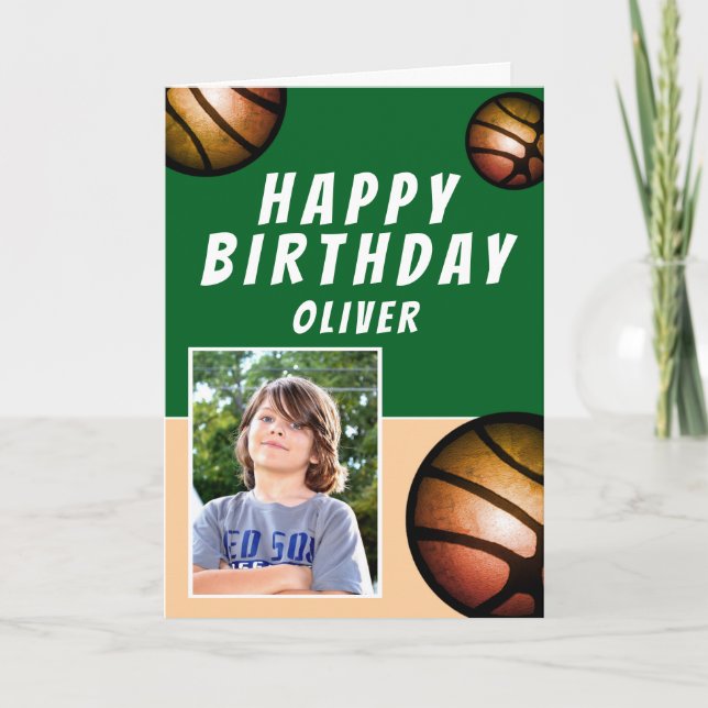 Basketball Balls Sports Kids Happy Birthday Photo Card (Front)