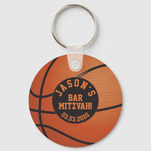 Basketball Bar Mitzvah Favor Keychain Orange Black