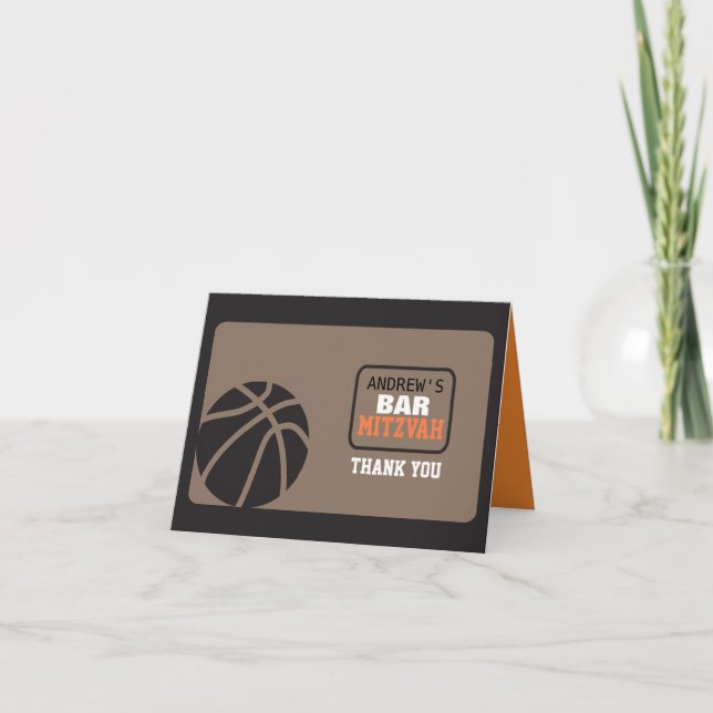 BASKETBALL Bar Mitzvah Invitation Thank You Card (Front)