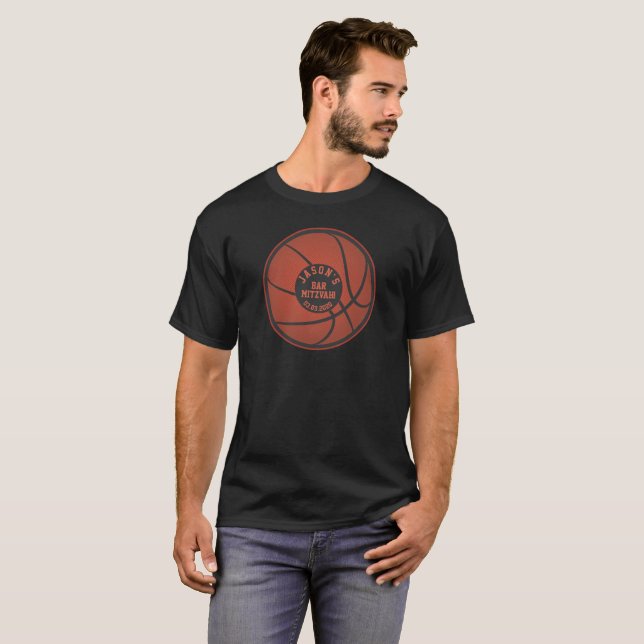Basketball Bar Mitzvah Orange Black T-Shirt (Front Full)