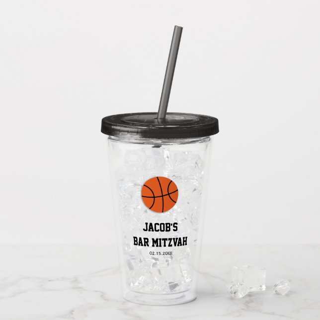 Basketball Bar Mitzvah Personalised Acrylic Tumbler (Back Ice)