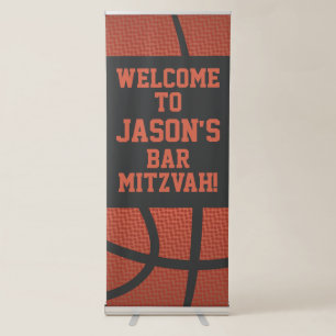 Basketball Bar Mitzvah Personalised Orange Black Retractable Banner