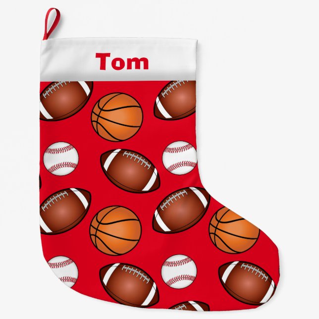 Basketball Baseball Football Customisable Large Christmas Stocking (Front)