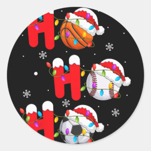 Basketball Baseball Soccer Christmas Ho Ho Ho Sant Classic Round Sticker