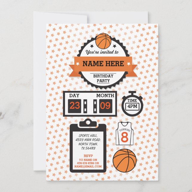 Basketball Basket Ball Sport Birthday Party Invite (Front)