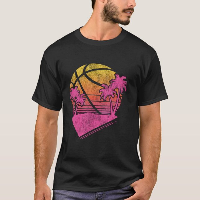 Basketball Bball Retro Palm Sunset T-Shirt (Front)