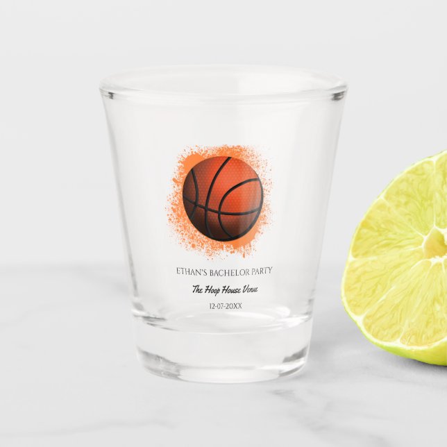 Basketball birthday / bachelor party champion shot glass (Front)