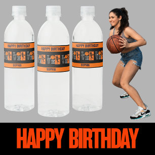 Basketball Birthday, Basketball Girl Player Water Bottle Label