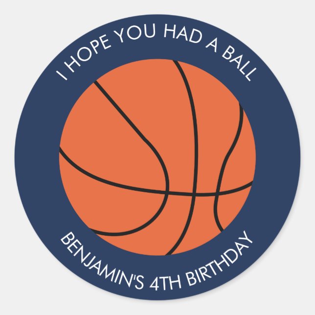 Basketball Birthday Classic Round Sticker (Front)
