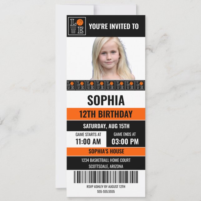 Basketball Birthday Girl, Basketball player Invitation (Front)