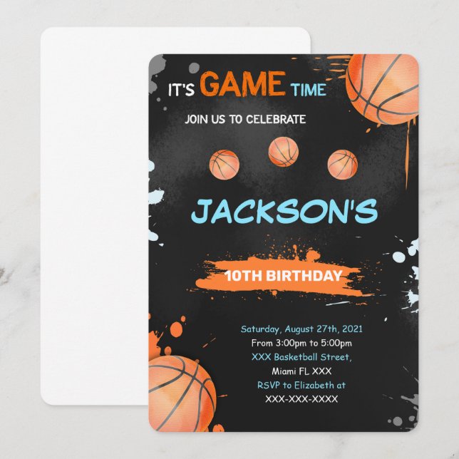 Basketball Birthday Invitation (Front/Back)
