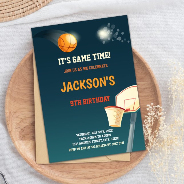 Basketball Birthday Invitation (Dark Green Basketball Invitations)