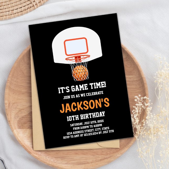Basketball Birthday Invitation (Black Basketball Invitations)