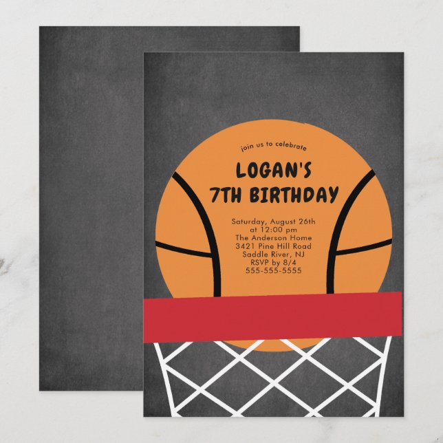 Basketball Birthday Invitation (Front/Back)