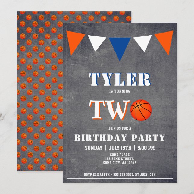 Basketball Birthday Invitation Boy 2nd Birthday (Front/Back)