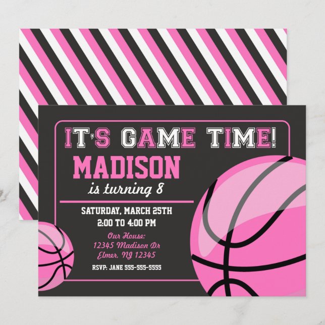 Basketball Birthday Invitation Chalkboard Girl (Front/Back)