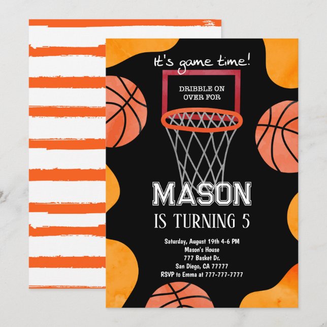Basketball Birthday Invitation,  Invitation (Front/Back)