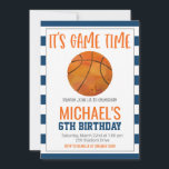 Basketball Birthday Invite<br><div class="desc">Basketball Birthday Invite

Navy Background colour is editable</div>