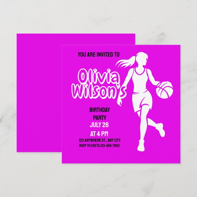 Basketball Birthday Party, Basketball Player   Inv Invitation (Front/Back)