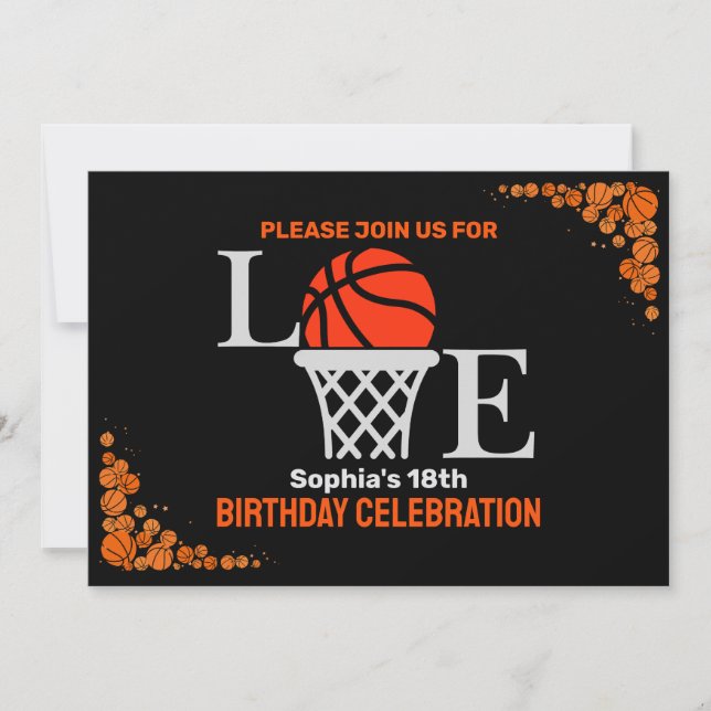 Basketball Birthday Party, Basketball Player  Invi Invitation (Front)