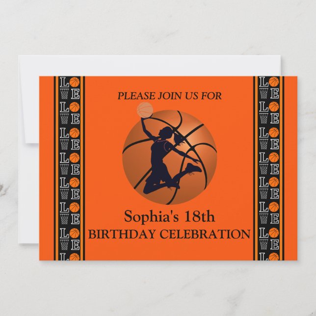 Basketball Birthday Party, Basketball Player  Invi Invitation (Front)