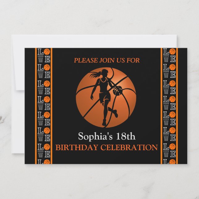 Basketball Birthday Party, Basketball Player  Invi Invitation (Front)