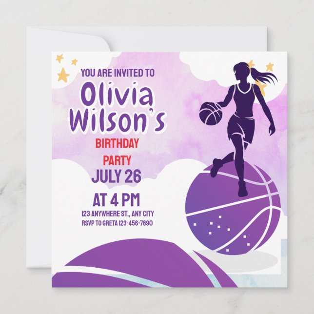 Basketball Birthday Party, Basketball Player   Invitation (Front)