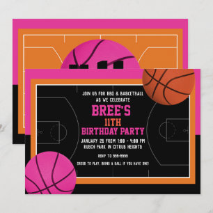 Basketball Birthday Party Black Pink & Orange Invitation