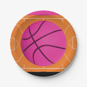 Basketball Birthday Party Black Pink & Orange Paper Plate
