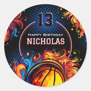 Basketball Birthday Party Classic Round Sticker