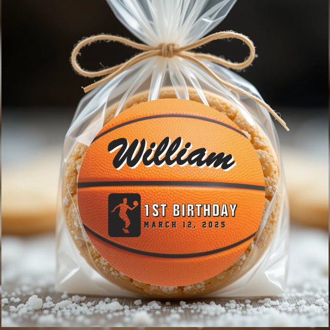 Basketball Birthday Party Classic Round Sticker (Basketball Birthday Party Classic Round Sticker
)