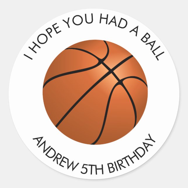 Basketball Birthday Party  Classic Round Sticker (Front)