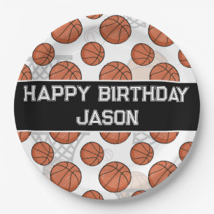Basketball Birthday Party Collegiate Font Paper Plate