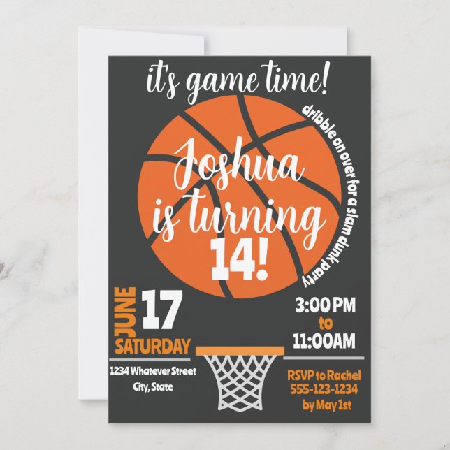 Basketball Birthday Party Custom Invitation (Front)