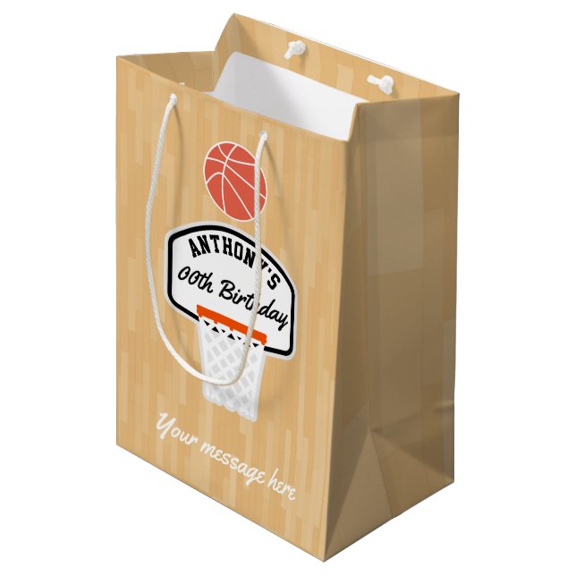 Basketball Birthday Party Guest Thank You Medium Gift Bag (Front Angled)