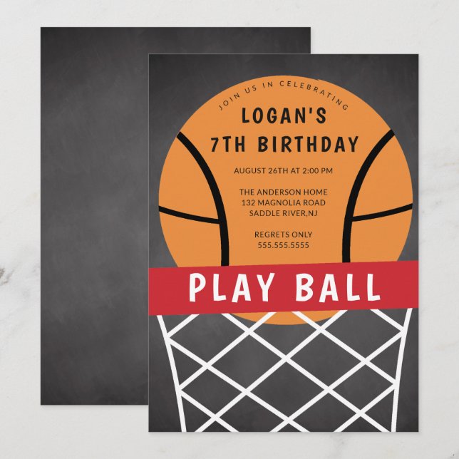 Basketball Birthday Party Invitation (Front/Back)