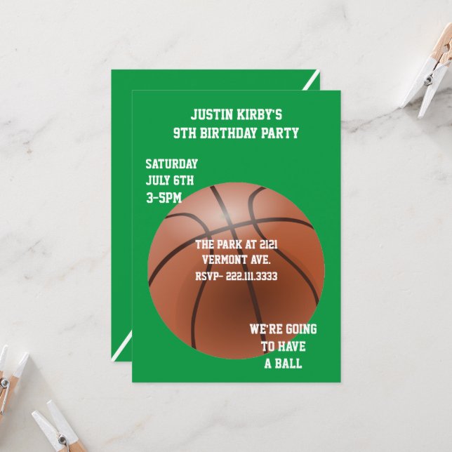 Basketball Birthday Party Invitation (Front/Back In Situ)