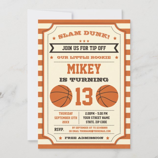 Basketball Birthday Party Invitation (Front)