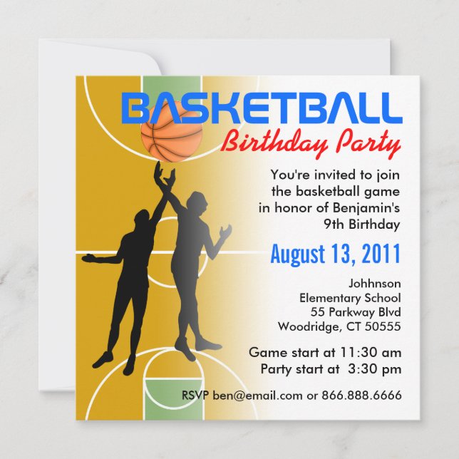 Basketball Birthday Party Invitation 1 (Front)