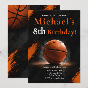 Basketball Birthday Party Orange Black Invitation