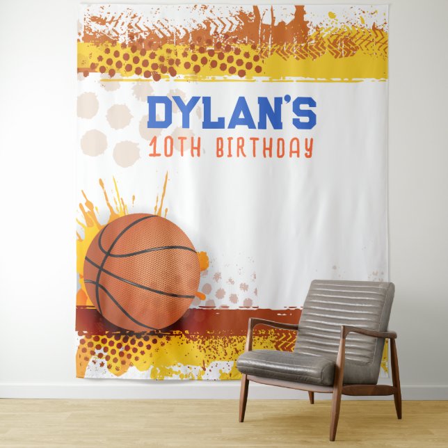Basketball Birthday Party Photo-Op Backdrop  Tapestry (In Situ)