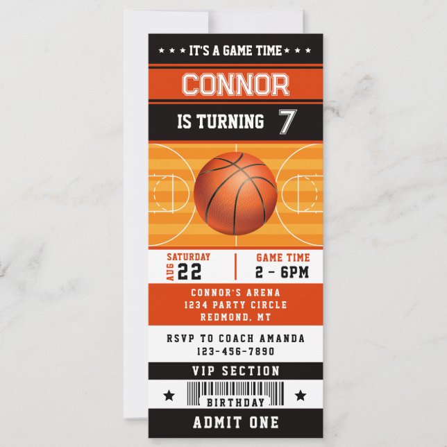 Basketball Birthday Party Ticket Invitation (Front)