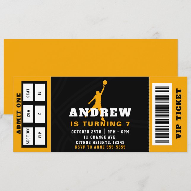 Basketball Birthday Party Ticket Invitation (Front/Back)