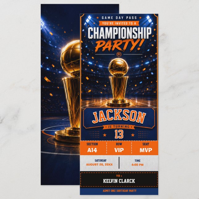 Basketball Birthday Party Ticket Invitation (Front/Back)