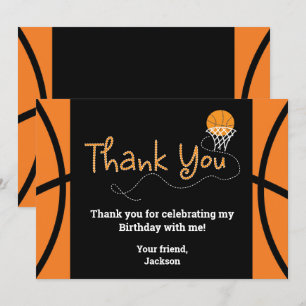 Basketball Birthday Party Typography Thank You Invitation