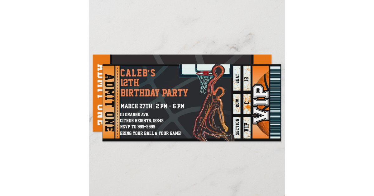 Basketball Birthday Party VIP Ball Game Ticket Invitation | Zazzle.co.uk