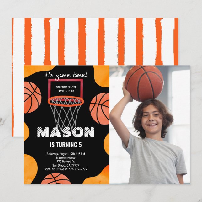 basketball Birthday Photo Invitation (Front/Back)