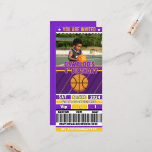 Basketball Birthday Ticket Invitation(Purple&Gold)