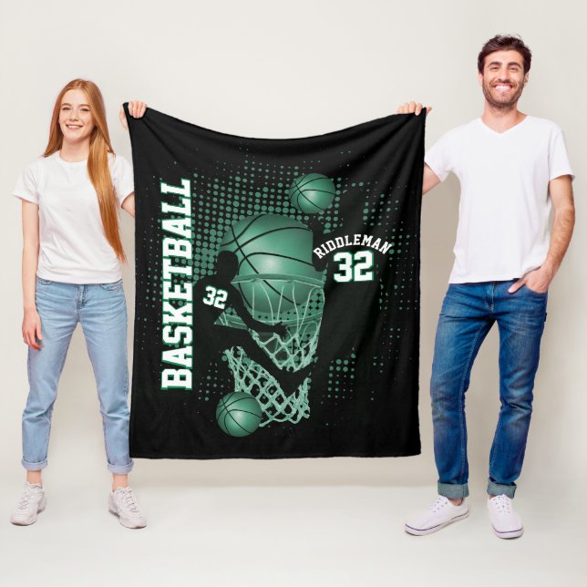 Basketball - Black and Green -DIY Text Fleece Blanket (In Situ)